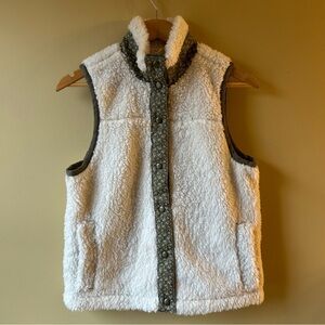 Madewell Faux Shearling Vest Women’s XXS Ivory Floral Trim Sherpa Recycled Cozy